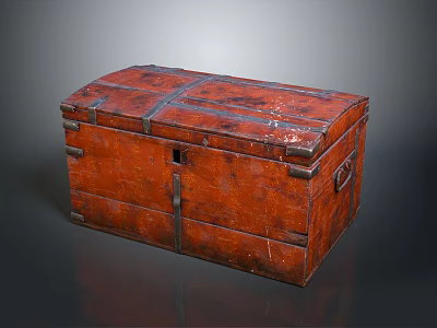 Vintage Wooden Trunk With Brown Surface Metal Fittings And Classic Style Design 3d model