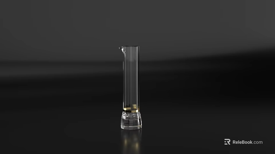 Clear Wine Bottle And Goblet With Small Liquid On Dark Black Tabletop Background 3d model