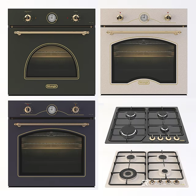 Stylish Kitchen Appliances Including Modern Ovens And Gas Stoves In Black And Beige 3d model 