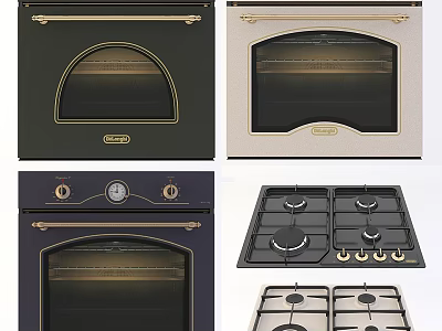 Stylish Kitchen Appliances Including Modern Ovens And Gas Stoves In Black And Beige 3d model