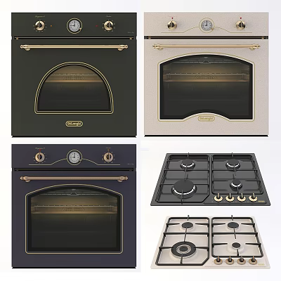 Stylish Kitchen Appliances Including Modern Ovens And Gas Stoves In Black And Beige 3d model