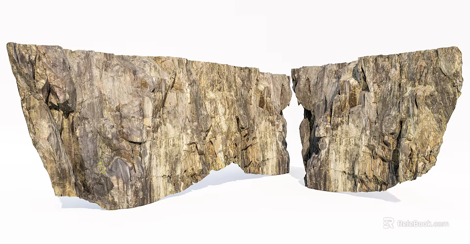 Stone Wood Decorative Structure Featuring Split Design And Natural Textured Surface 3d model 