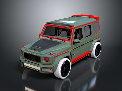 Green Off Road SUV Featuring Red Accents Black Rims And White Tires Design 3d model