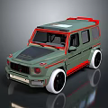 Green Off Road SUV Featuring Red Accents Black Rims And White Tires Design