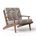 Modern Accent Chair with Walnut Wooden Frame and Patterned Fabric Cushion