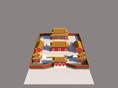 Ancient Chinese Architecture With Yellow Glazed Roofs Red Walls And Symmetrical Courtyard Design 3d model