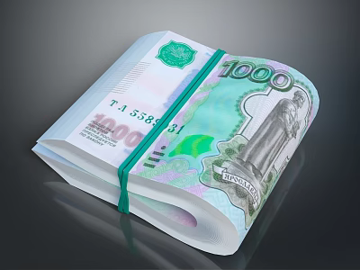 Everyday Life Essentials Featuring Rolled 1000 Ruble Banknotes Tied With Green Ribbon 3d model