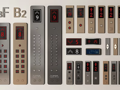 Various Modern Switch Panels With Digital Displays And Different Color Designs 3d model