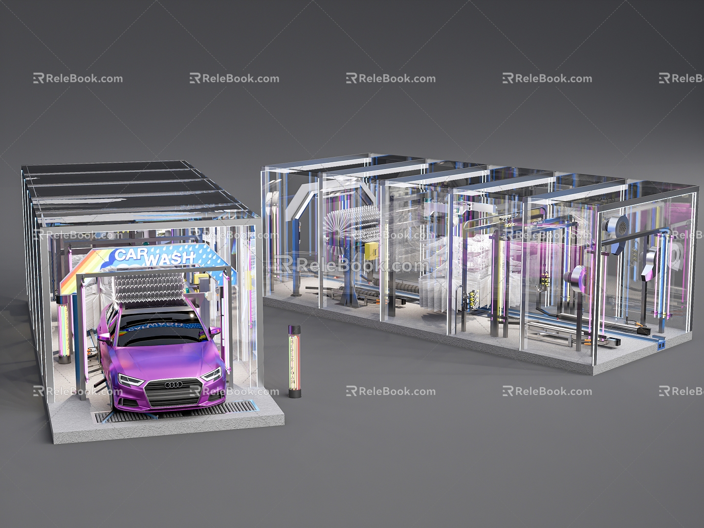 Self-service car wash car wash neon car wash car wash equipment automatic car wash car Audi A3 3d model