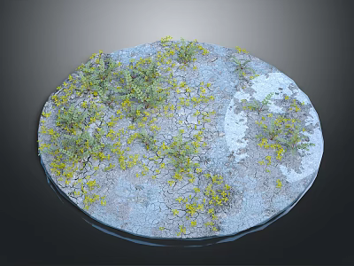 Natural Themed Round Rug With Green Plants And Yellow Floral Patterns 3d model