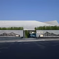 Modern Building Exterior Wall With Geometric Design Greenery And Sleek Entrance Features