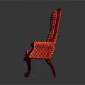 Traditional Chair With Red Wooden Frame Armrests Red Fabric And Black Button Tufting High Backrest