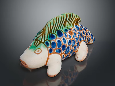Colorful Ceramic Fish Figurine With Blue Green Spots For Home Decoration 3d model