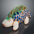 Colorful Ceramic Fish Figurine With Blue Green Spots For Home Decoration