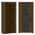 Swing Doors Featuring Wood Grain Marble Textures Golden Frame And Door Handle