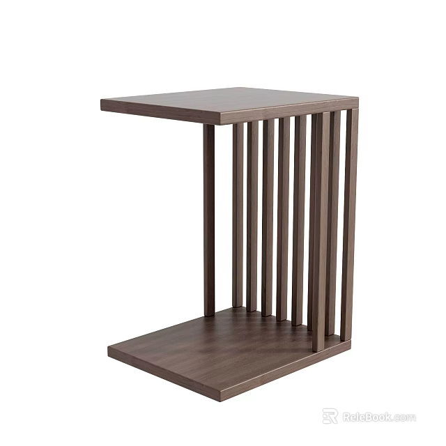Modern Wooden Coffee Table With Two Tier Design And Vertical Slat Support 3d model 
