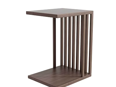 Modern Wooden Coffee Table With Two Tier Design And Vertical Slat Support 3d model