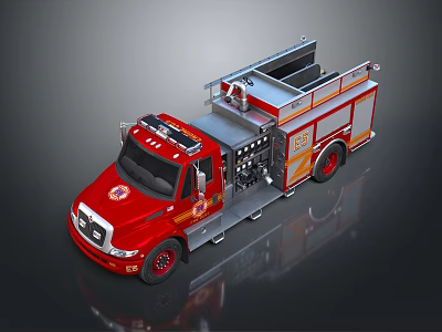 Red Fire Truck With Rescue Ladder And Emergency Equipment Features 3d model