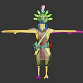 White feathered anthropomorphic bird with pink tipped wings wearing vest belt pouch and small weapon