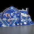 Blue Themed Commercial Equipment Exhibition Booth Design With Display Elements And Brand Posters