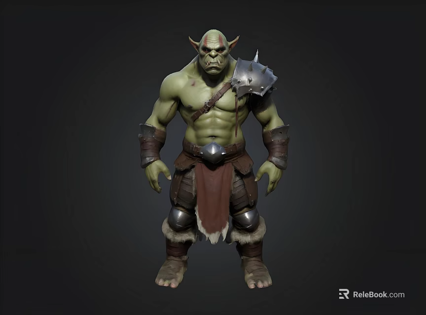 Fantasy Orc Warrior Character With Green Skin Muscular Build And Armor 3d model 