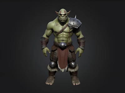 Fantasy Orc Warrior Character With Green Skin Muscular Build And Armor 3d model