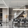 Modern Duplex Living Room Interior Design With Open Staircase Chairs And Decorative Plants