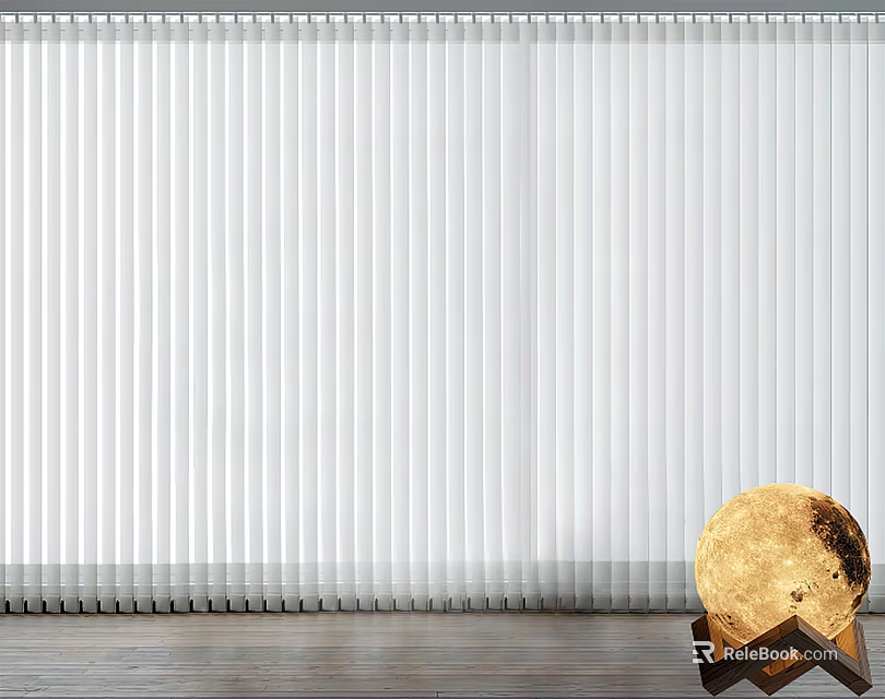 White Vertical Blinds In Modern Room With Wooden Floor And Moon Decoration 3d model 