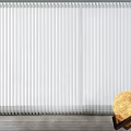 White Vertical Blinds In Modern Room With Wooden Floor And Moon Decoration