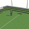 New Chinese Style Gateball Court with Green Lawn and Central Layout Featuring Traditional Architectural Elements