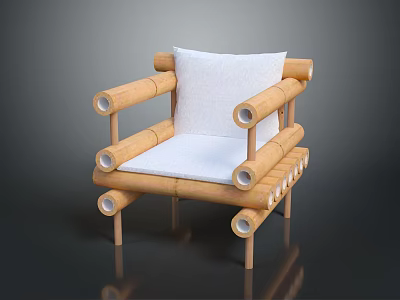 Bamboo Armchair With White Cushion And Backrest In Simple Tube Structure Design 3d model
