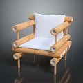 Bamboo Armchair With White Cushion And Backrest In Simple Tube Structure Design