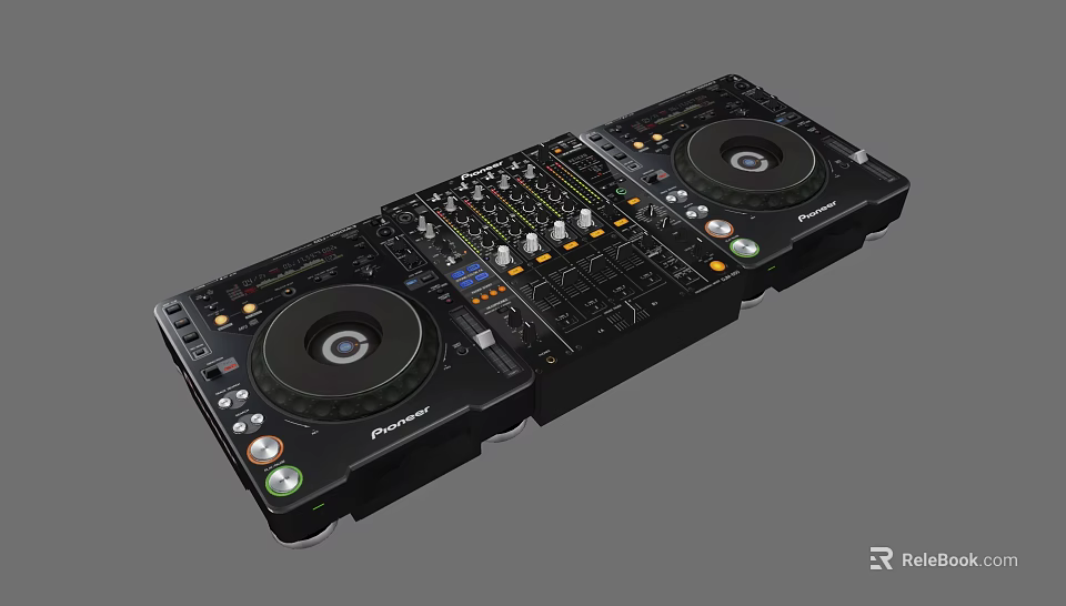 Headphone Audio DJ Equipment With Dual Turntables Mixer Control Panel And Buttons 3d model 
