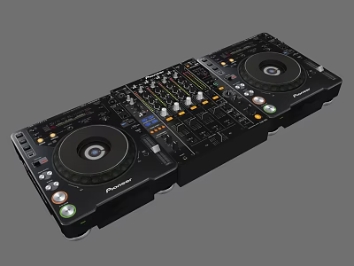 Headphone Audio DJ Equipment With Dual Turntables Mixer Control Panel And Buttons 3d model