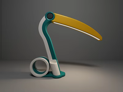 Modern Teal And Yellow Table Lamp With Curved Arm And Circular Base 3d model