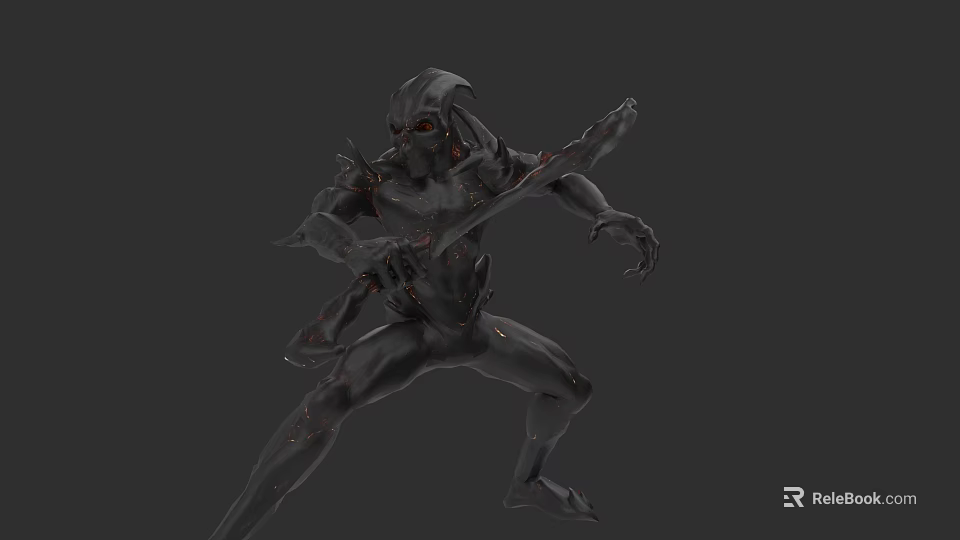 3D Alien Monster Warrior With Sharp Weapon Red Eyes And Battle Stance 3d model 