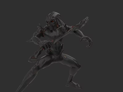 3D Alien Monster Warrior With Sharp Weapon Red Eyes And Battle Stance 3d model
