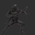 3D Alien Monster Warrior With Sharp Weapon Red Eyes And Battle Stance