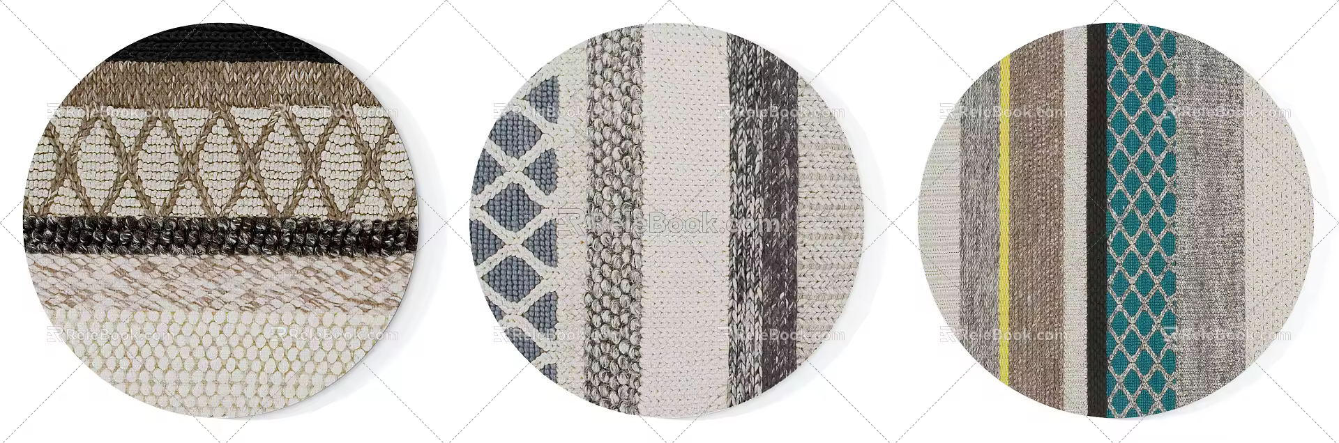 Modern round carpet gray coffee yellow blue abstract pattern round carpet combination 3d model