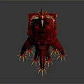 Fiery Red Game Character Weapon With Spiked Structure And Flaming Top Design