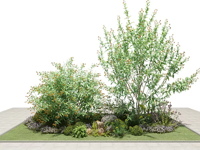 Lush Green Shrubs With Small Plants Stones And Grass Garden Design 3d model