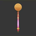 Pink And Yellow Fantasy Hammer With Ornate Gold Details As Decorative Weapon