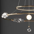 Elegant Modern Chandelier With Gold Circular Rings And Cloud Shaped Crystal Decorations