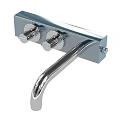 Modern Chrome Finish Double Handle Metal Faucet With Sleek Design And Curved Spout