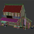 Traditional Chinese Two Story Shop Building With Tile Roof Wooden Balcony And Decorative Elements