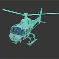 Detailed White Helicopter With Rotors Landing Gear And Blue Accents