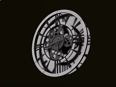 Mechanical Clock with Intricate Gears and Roman Numerals on Face 3d model