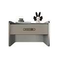 Modern Minimalist Nightstand With Drawer Leather Handle Plush Rabbit Toy And Stacked Books
