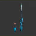 Blue Decorative Weapon Sword With Curved Transparent Blade Red Accents And Small Accessory