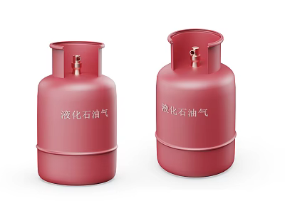 Two Red Industrial Liquefied Petroleum Gas Cylinders with Safety Valves 3d model